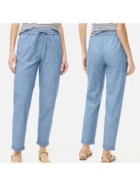 J.CREW NWOT Women’s Cotton Chambray Drawstring Pants In Blue-Size 0